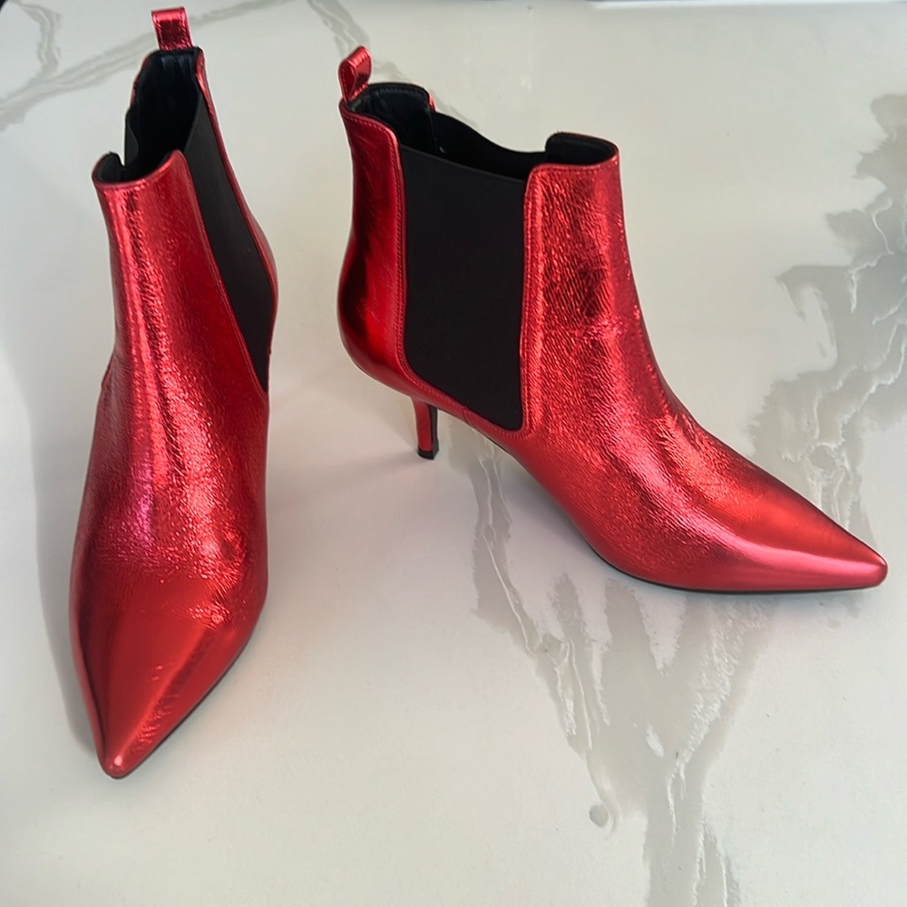 Anine Bing Stevie Metallic Red Pull On Ankle Boot Womens Sz EU 36 / US 6